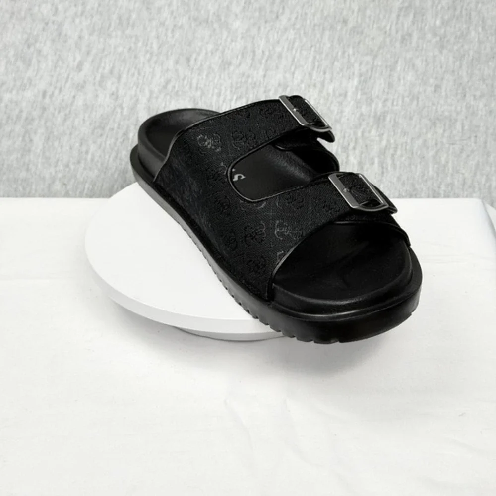 Guess‎ GMVerone Mens Slide Sandals Black Double Buckle Logo Strap Size 9 M